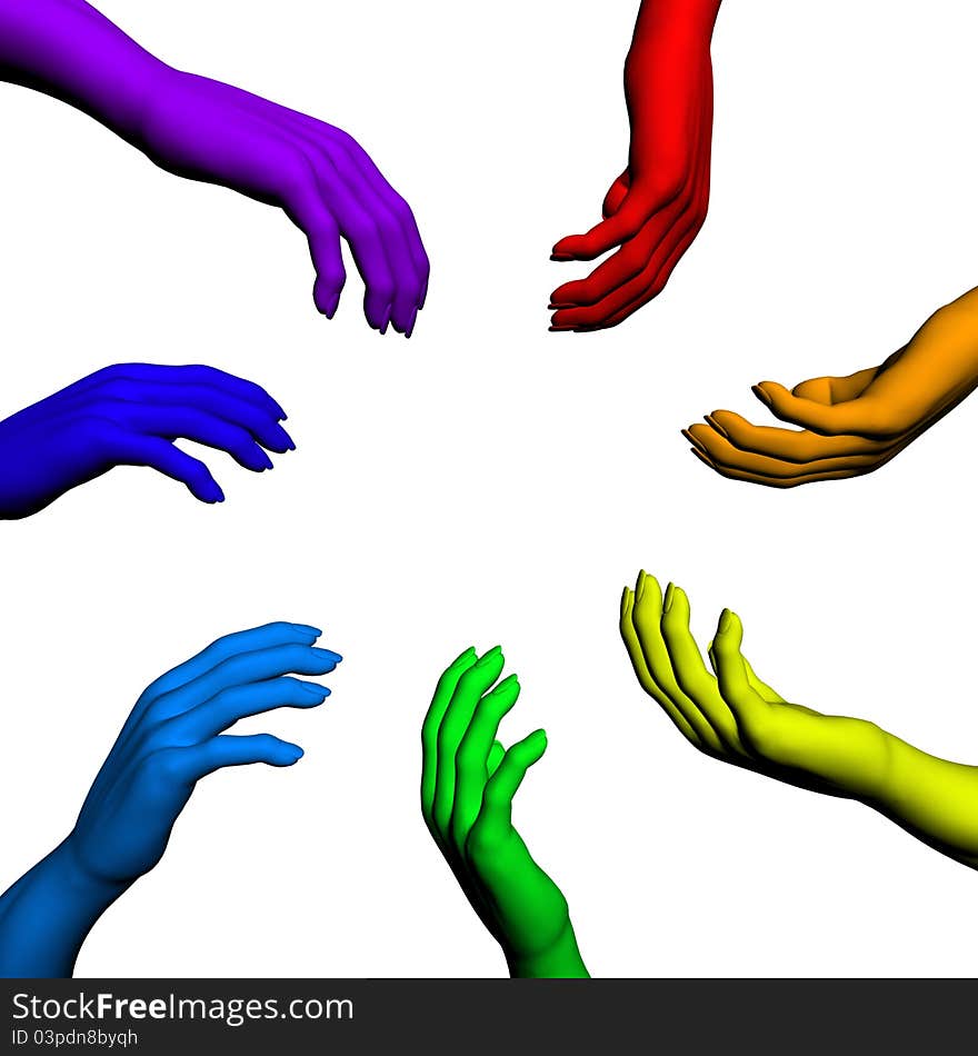 Multiracial human hands, 3D Render by me