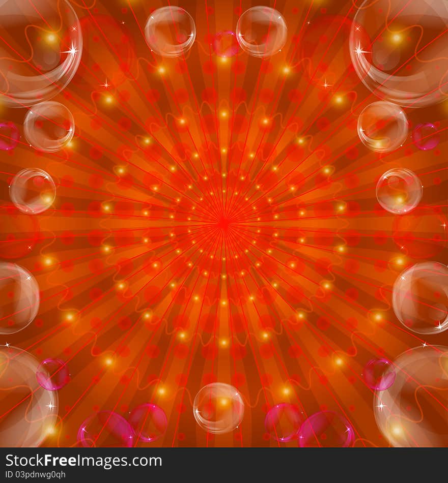 Abstract color pattern, lines and bubbles on red background. Abstract color pattern, lines and bubbles on red background