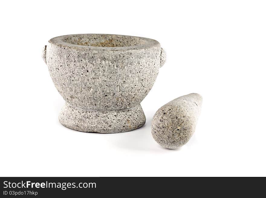 Stone mortar isolated on white background