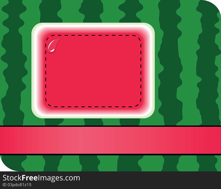 Green background of water-melon with scarlet ribbon