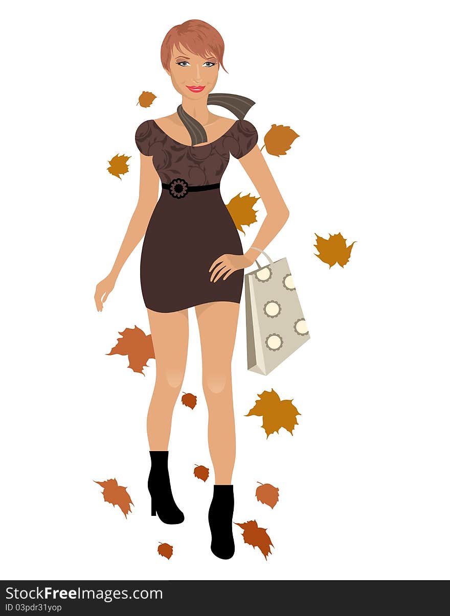 Illustration elegant autumn girl isolated