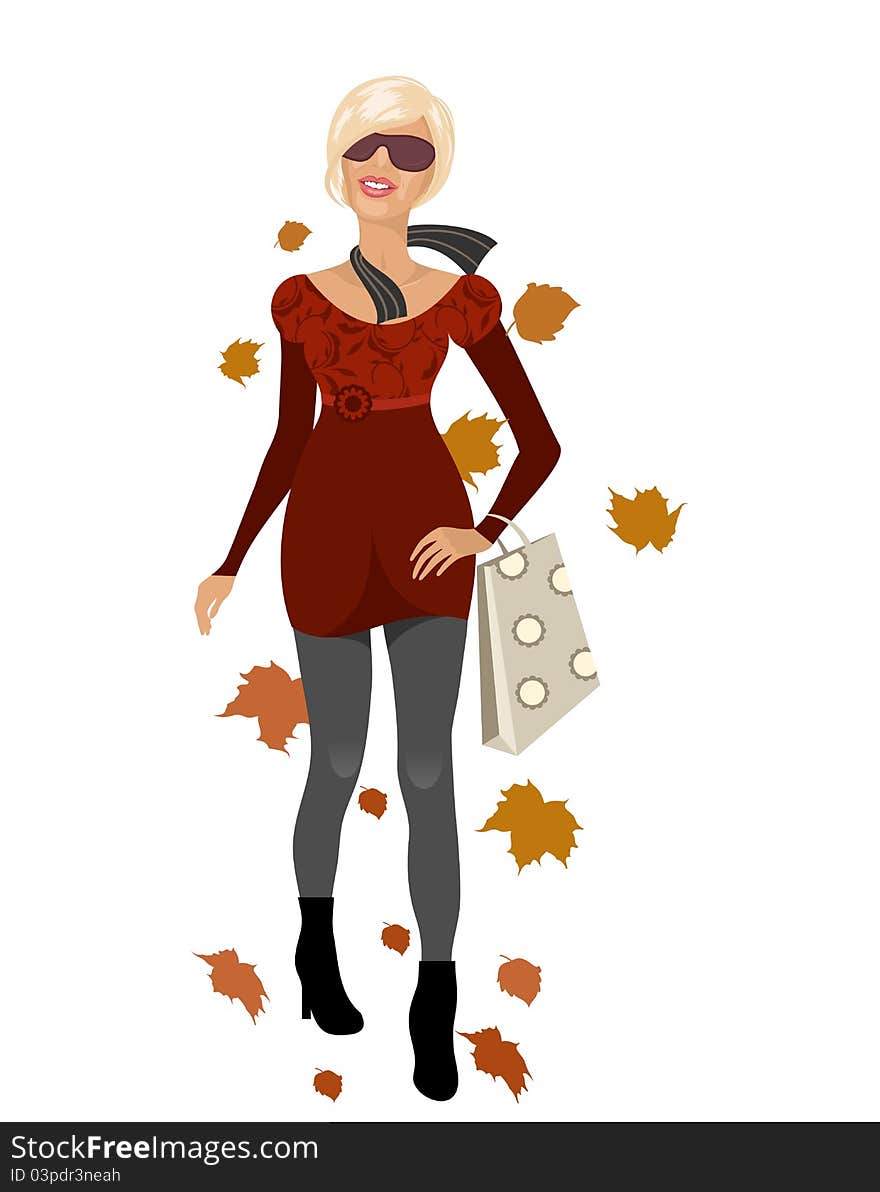 Illustration elegant autumn girl isolated - vector