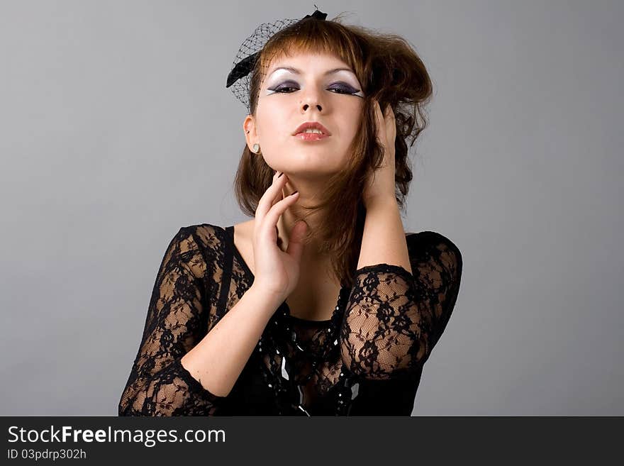 Closeup studio portrait of a gothic girl. Closeup studio portrait of a gothic girl