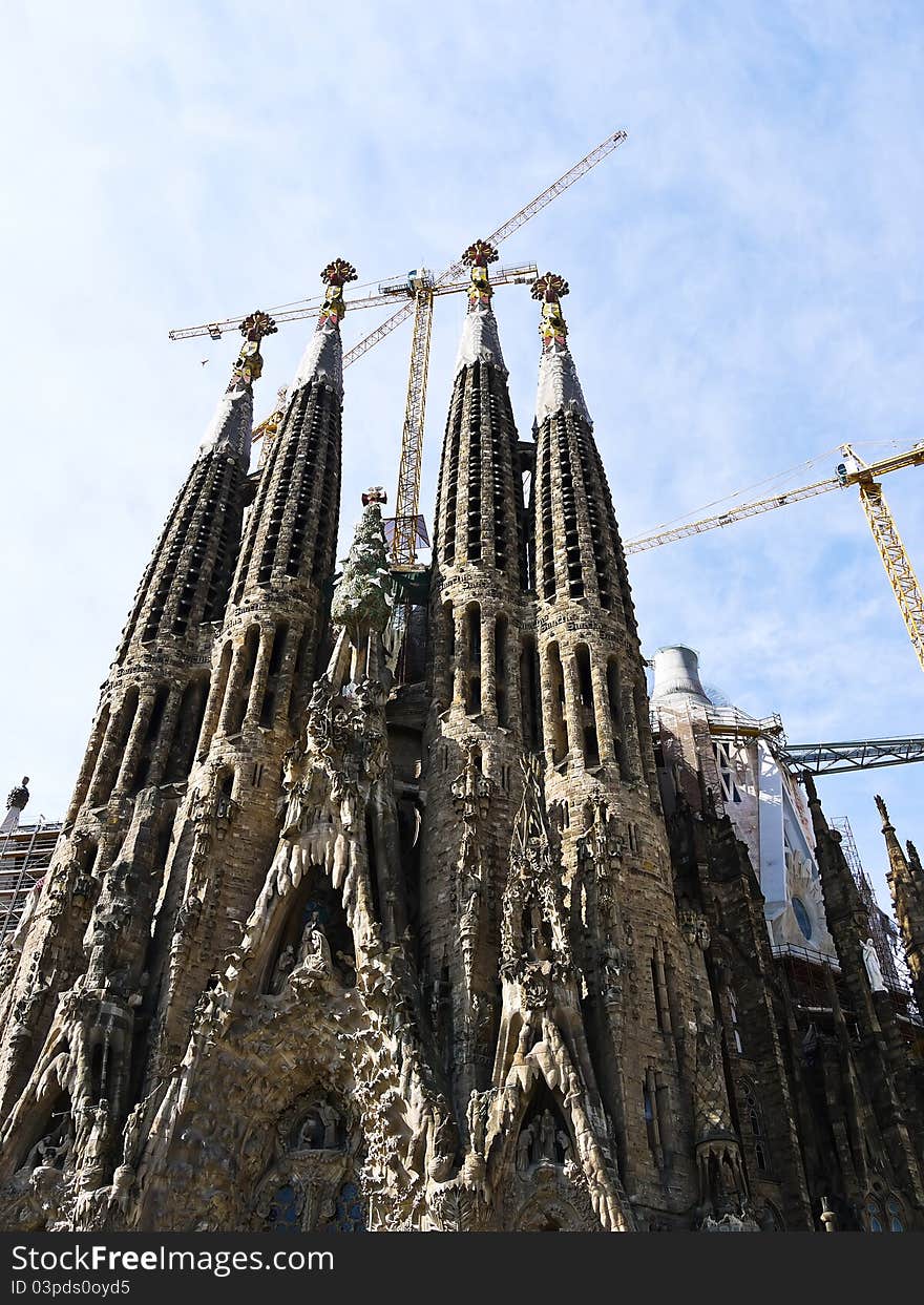 BARCELONA, SPAIN - APRIL 15: La Sagrada Familia - the impressive cathedral designed by Gaudi, which is being build since 19 March 1882 and is not finished yet April 15, 2011 in Barcelona, Spain. BARCELONA, SPAIN - APRIL 15: La Sagrada Familia - the impressive cathedral designed by Gaudi, which is being build since 19 March 1882 and is not finished yet April 15, 2011 in Barcelona, Spain.