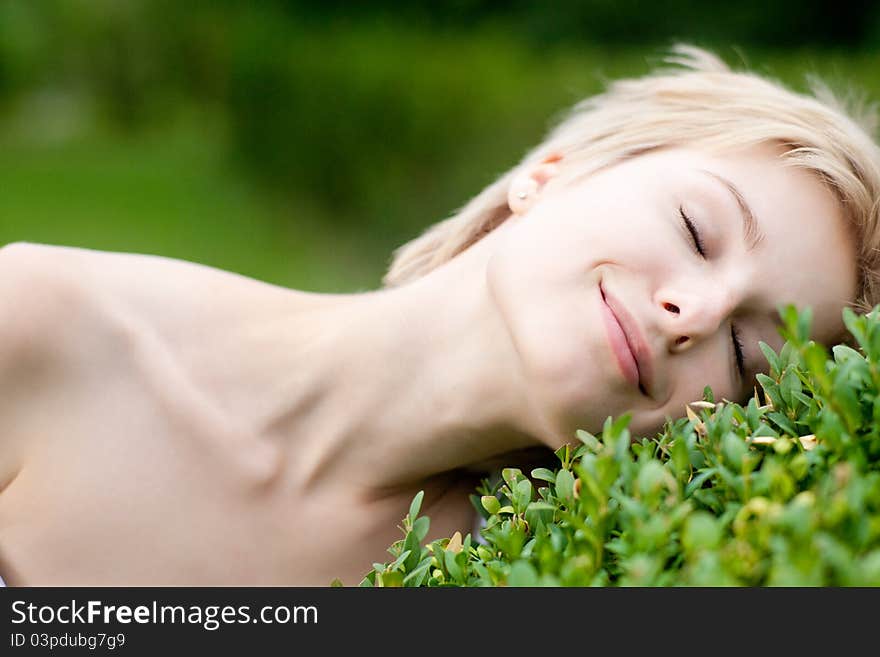 Closeup Portrait Of Beautiful Smiling Woman Outdoo