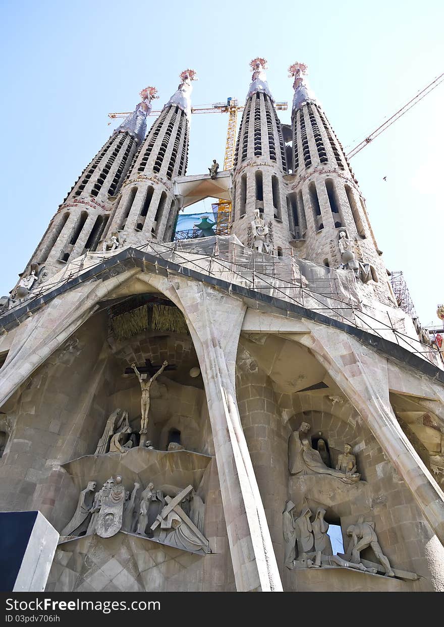 BARCELONA, SPAIN - APRIL 15: La Sagrada Familia - the impressive cathedral designed by Gaudi, which is being build since 19 March 1882 and is not finished yet April 15, 2011 in Barcelona, Spain. BARCELONA, SPAIN - APRIL 15: La Sagrada Familia - the impressive cathedral designed by Gaudi, which is being build since 19 March 1882 and is not finished yet April 15, 2011 in Barcelona, Spain.