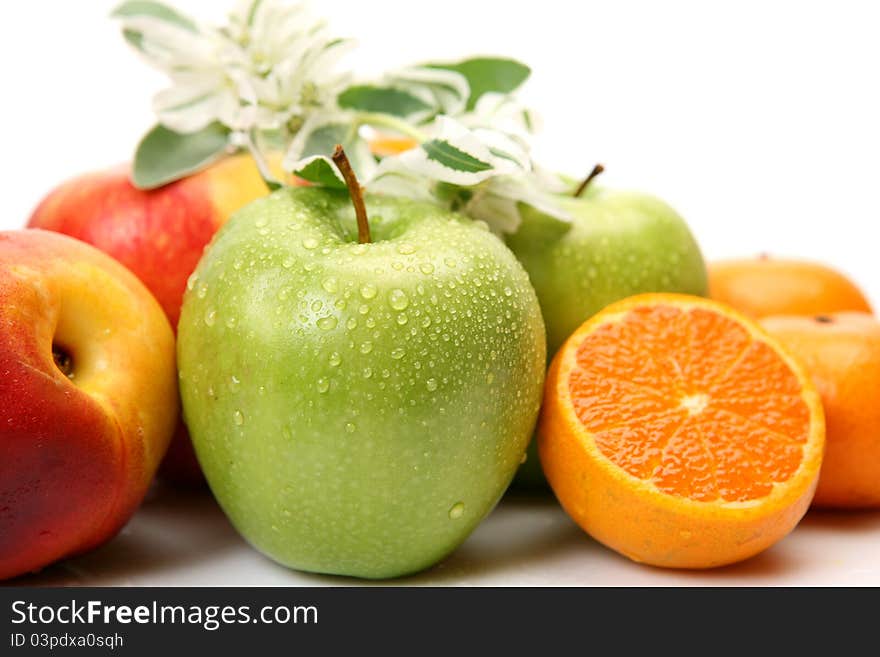 Ripe fruit on a white background