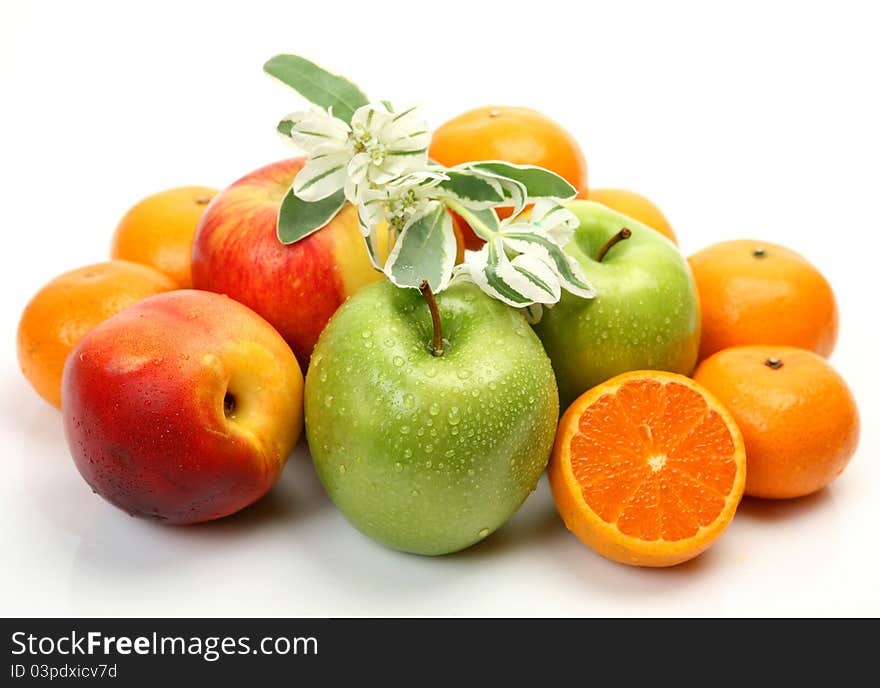 Ripe fruit on a white background