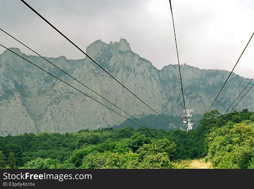 Summer lanscape with funicular to mountains