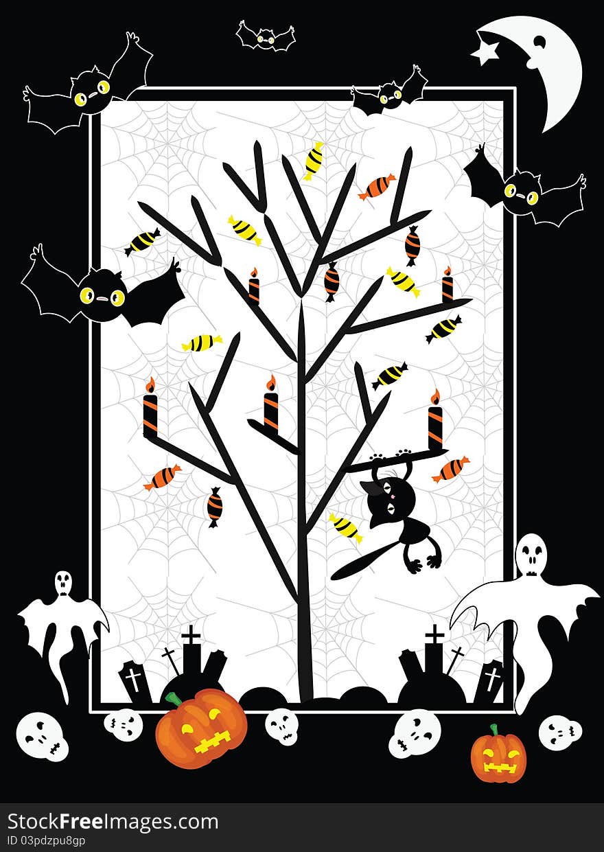 Halloween background frame with tree