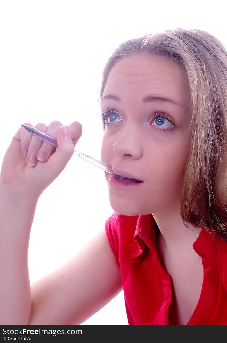 Bright portrait of student girl thinking