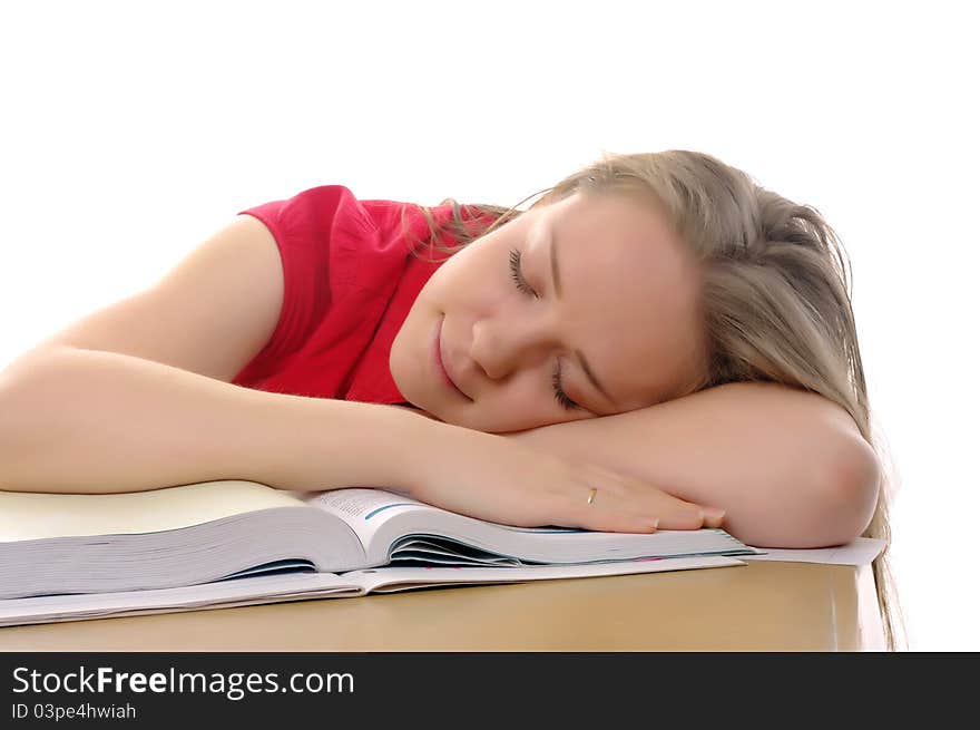 Bright picture of student girl sleeping