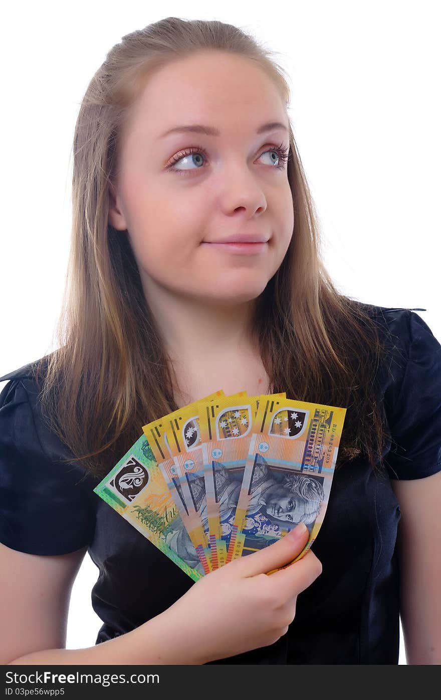 Young businesswoman with australian money. Young businesswoman with australian money