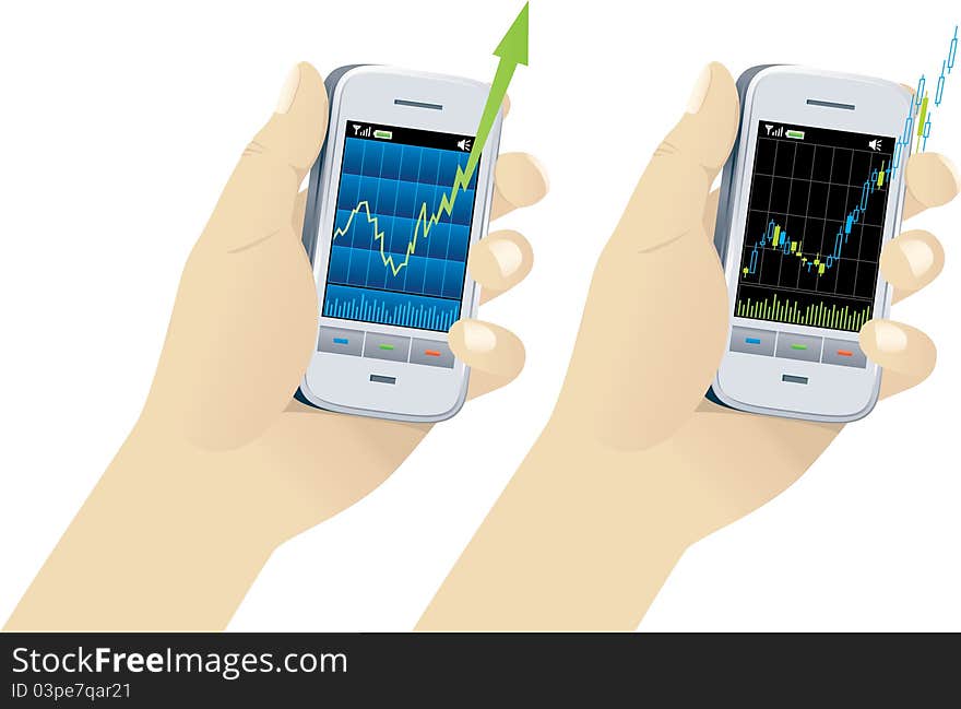 Growth graph on screen of handheld device