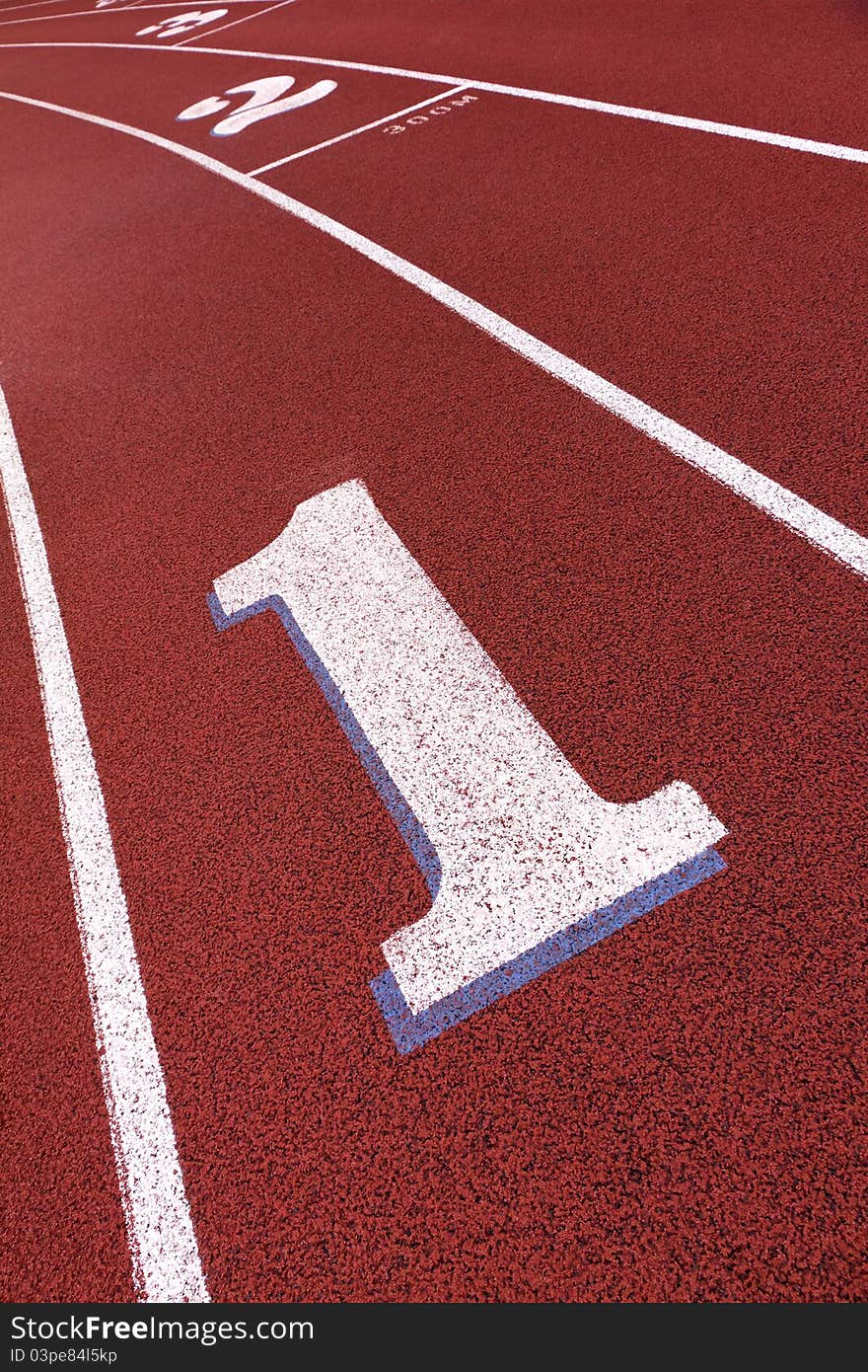 Close-up shot of lanes in a sport track.