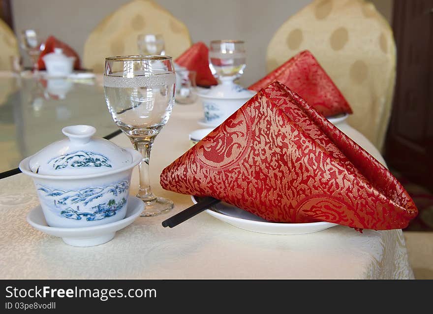 Tableware - table with glasses, goblet  teacup napkin etc.
Photo taken on: July 30nd, 2011