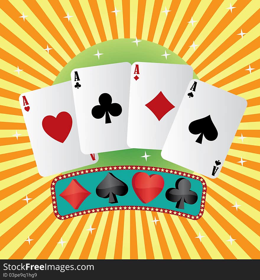 Four aces of playing cards on abstract background