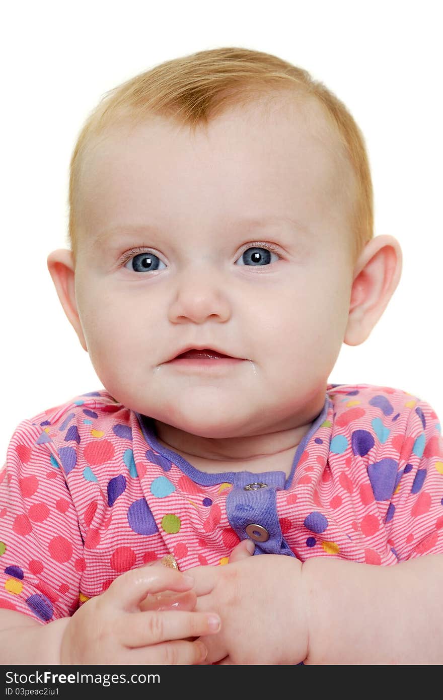 A sweet happy baby 3 month young.Taken on a white background. A sweet happy baby 3 month young.Taken on a white background.