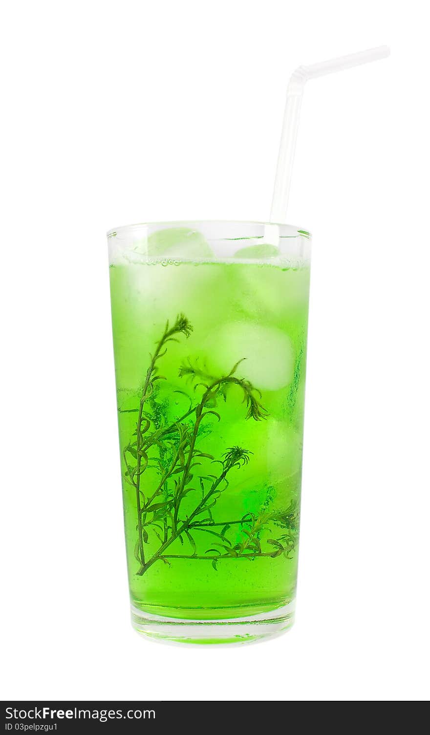 Green Cocktail With Herb Isolated On White