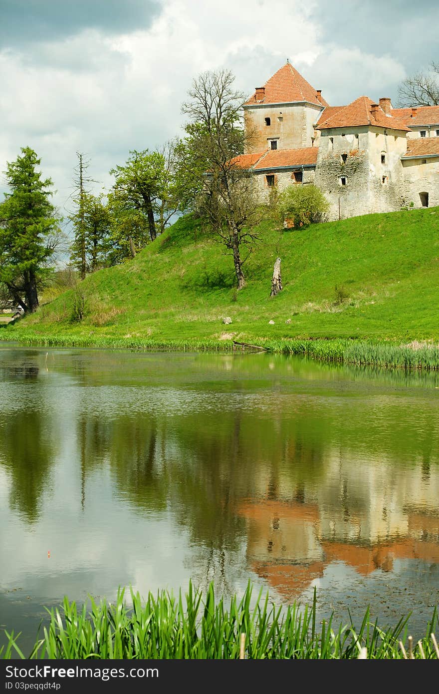 Svirzh Castle. Lviv Oblast, Ukraine.  It was originally built by the Świrzski noble family in the 15th century. spring