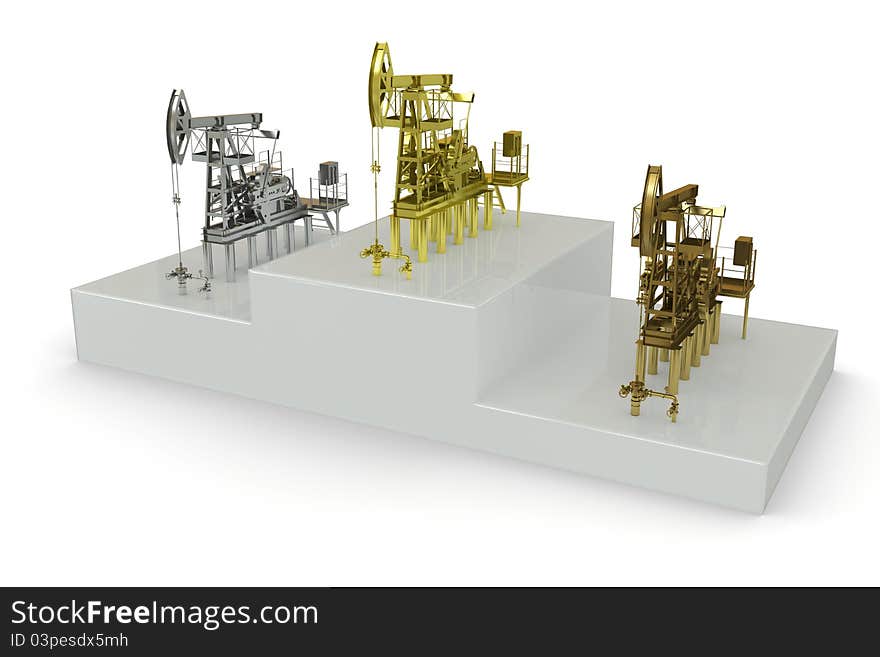 Wells - winners of the biggest oil production. 3d rendering