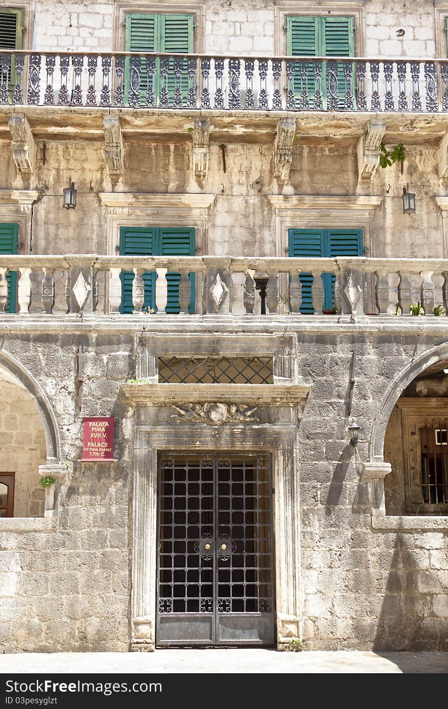 Front wall of Palace of Pima Family in Kotor, Montenegro. Front wall of Palace of Pima Family in Kotor, Montenegro.