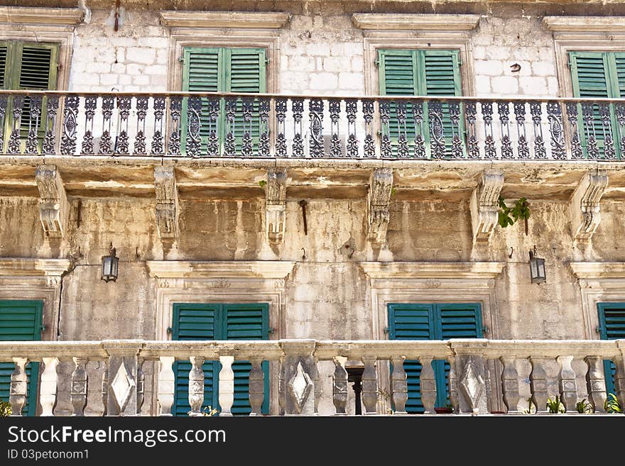 Old beauty and pattern balcony. Kotor, Montenegro. UNESCO town. Old beauty and pattern balcony. Kotor, Montenegro. UNESCO town.