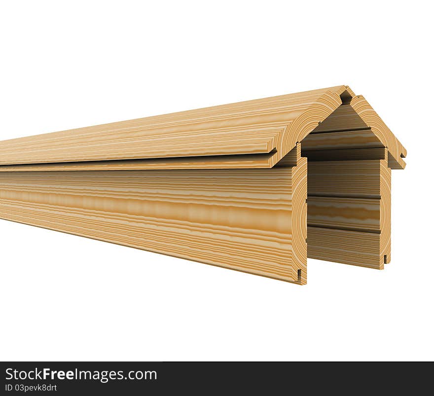 Wooden boards stacked in the shape of the house. 3d rendering