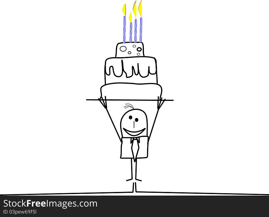 Happy birthday from the stick man sketch on white