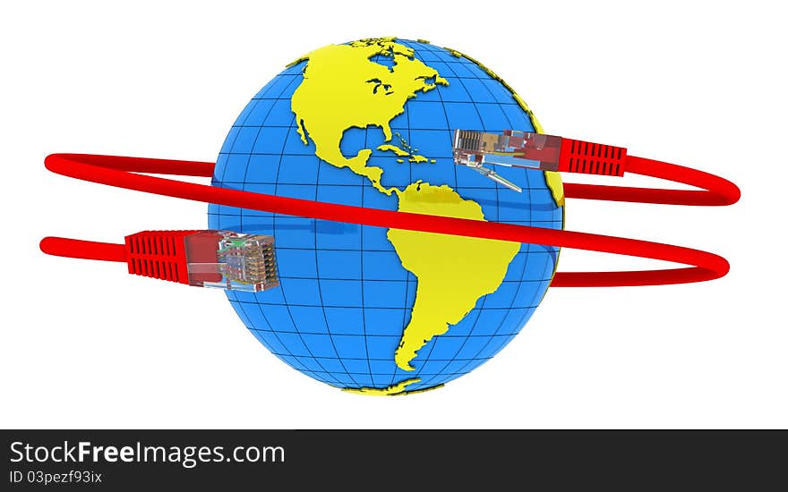 Red Internet cable wraps around the planet Earth. 3d rendering