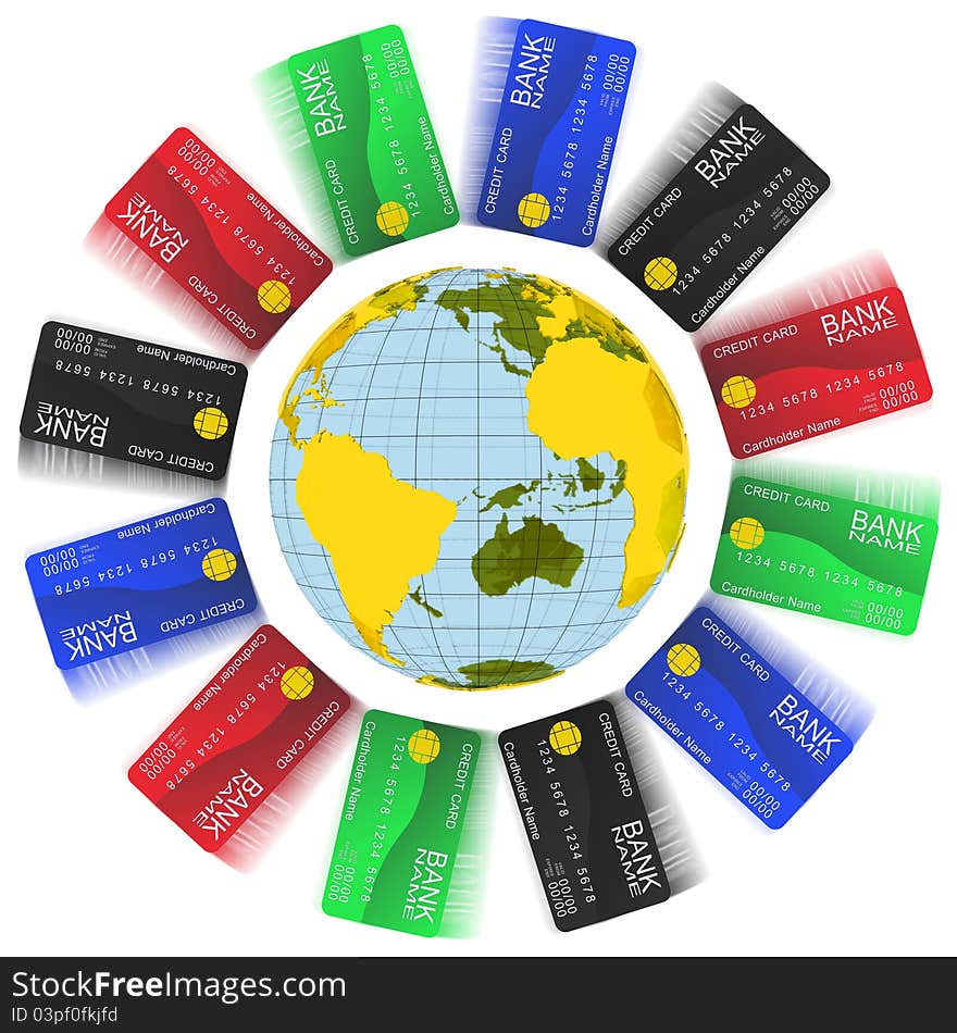 Multicolored Bank Cards Around The Earth