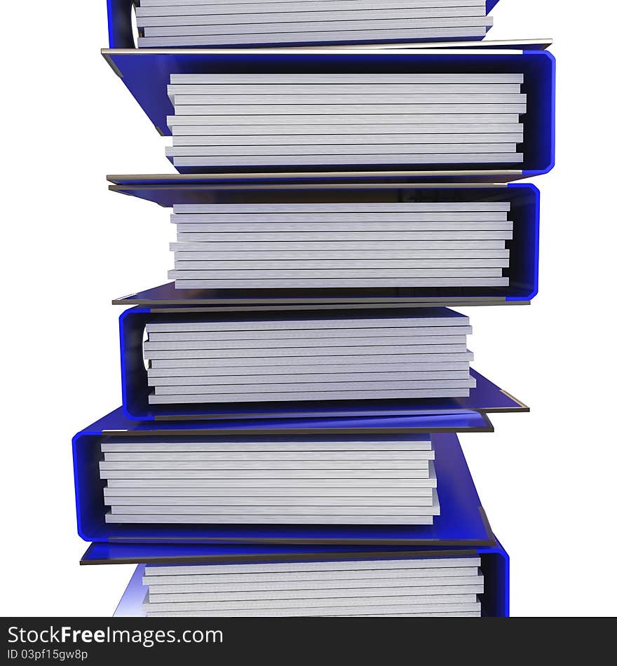 A stack of blue folders for office papers. 3d rendering