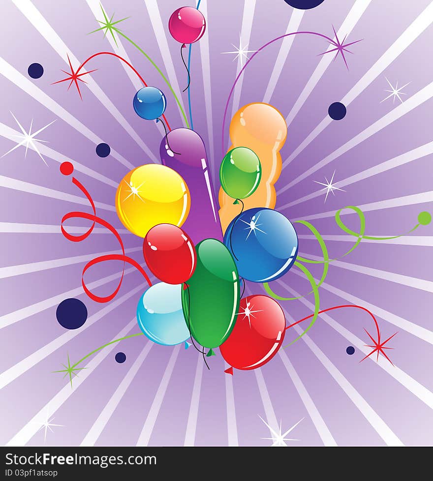 Fireworks and colorful balloons. Holiday Illustration. Fireworks and colorful balloons. Holiday Illustration