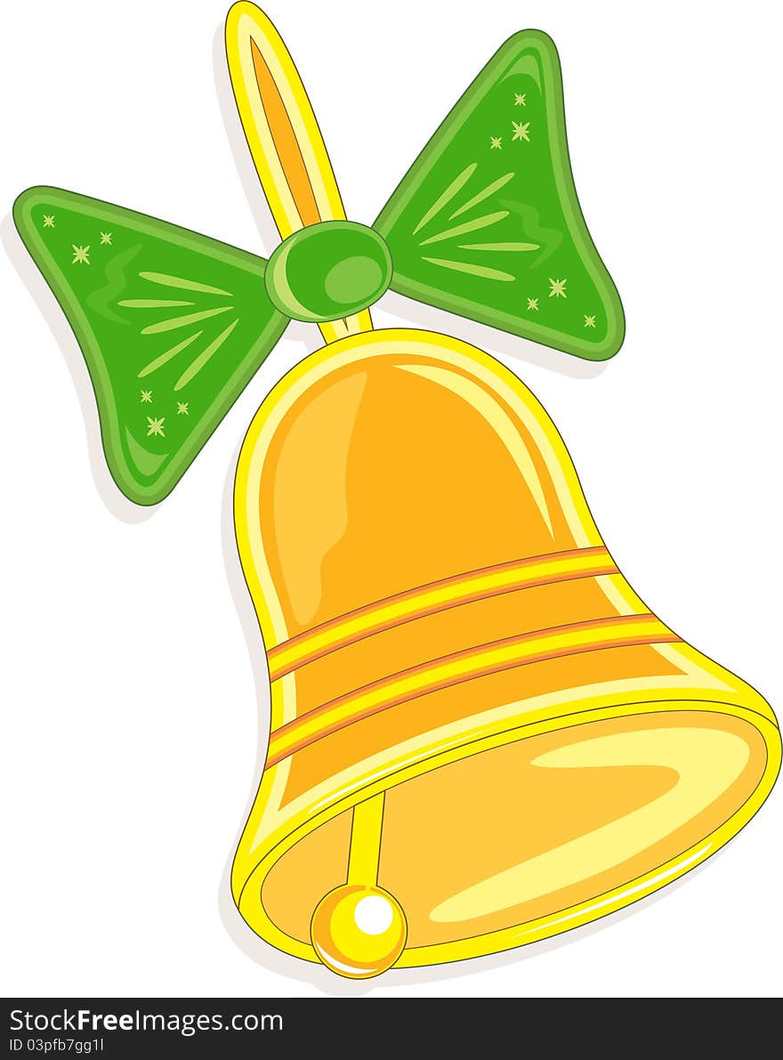 Yellow bell with green bow. Vector Illustration. Yellow bell with green bow. Vector Illustration.