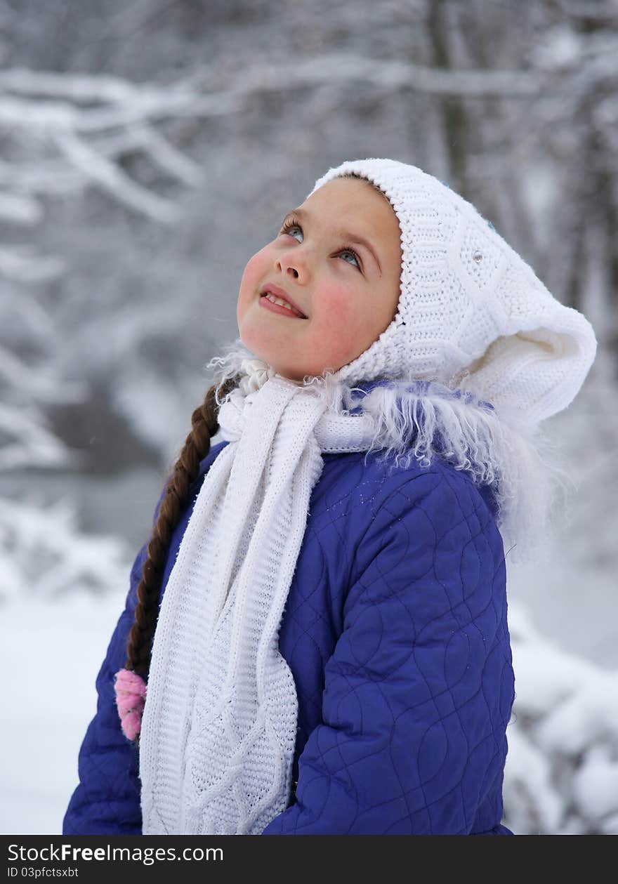 The little girl in winter wood