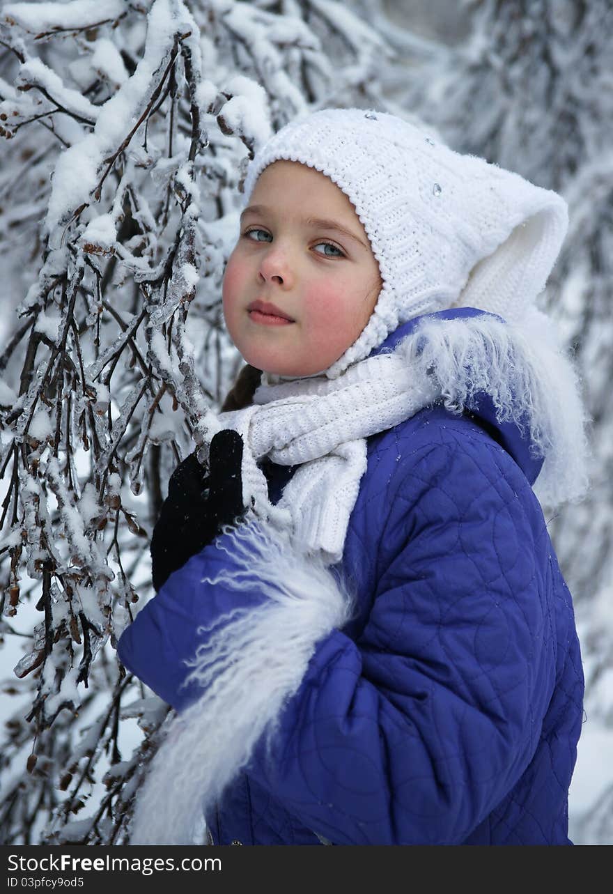 The little girl in winter wood