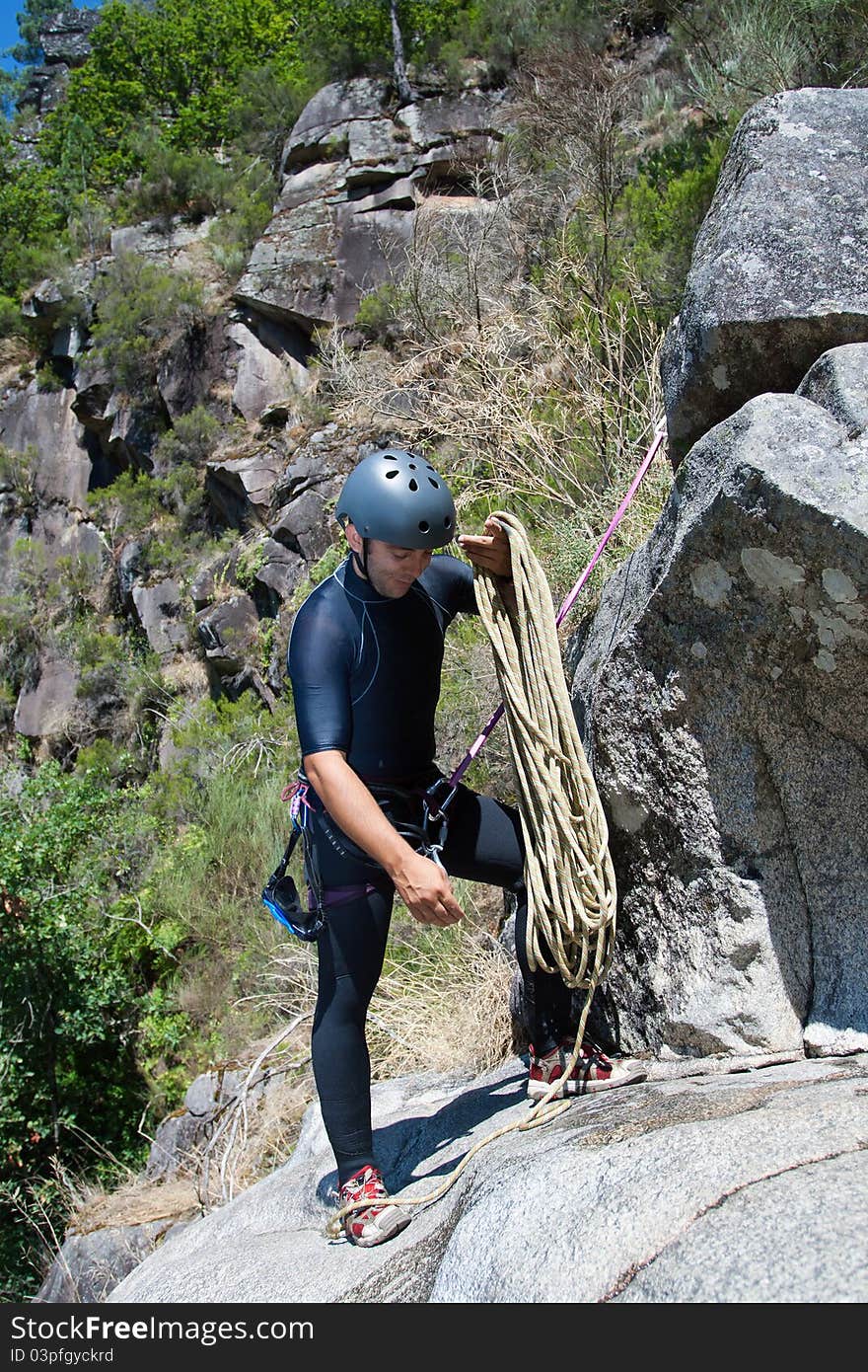 Men with rope for rappelling