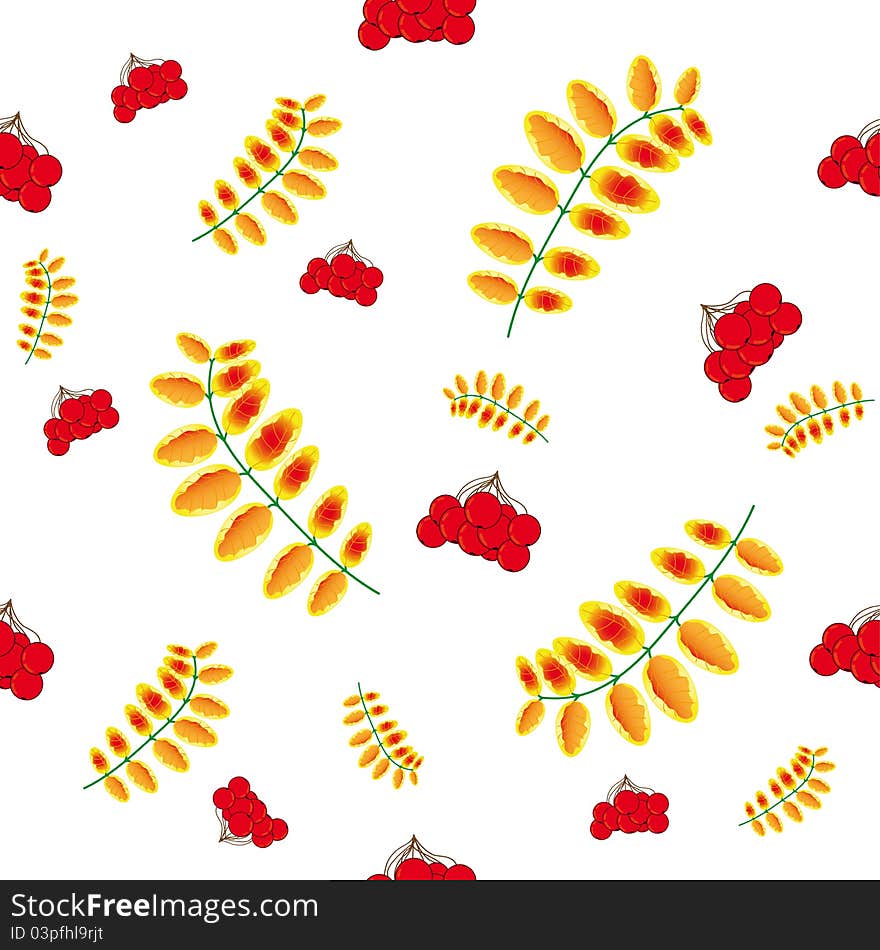 Seamless Background With Rowan-berry And Leafs