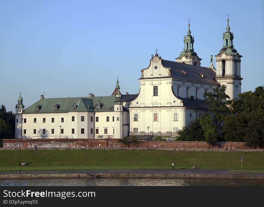 St. Stanislaus church and Paulinite monastery in Krakow, Poland. Famous historic place where Polish bishop, later a saint, Stanislaus was said to be killed by Polish king, Boleslaus the Bold, during the mess in 1079.  Also a burial place for distinguished Poles. St. Stanislaus church and Paulinite monastery in Krakow, Poland. Famous historic place where Polish bishop, later a saint, Stanislaus was said to be killed by Polish king, Boleslaus the Bold, during the mess in 1079.  Also a burial place for distinguished Poles.