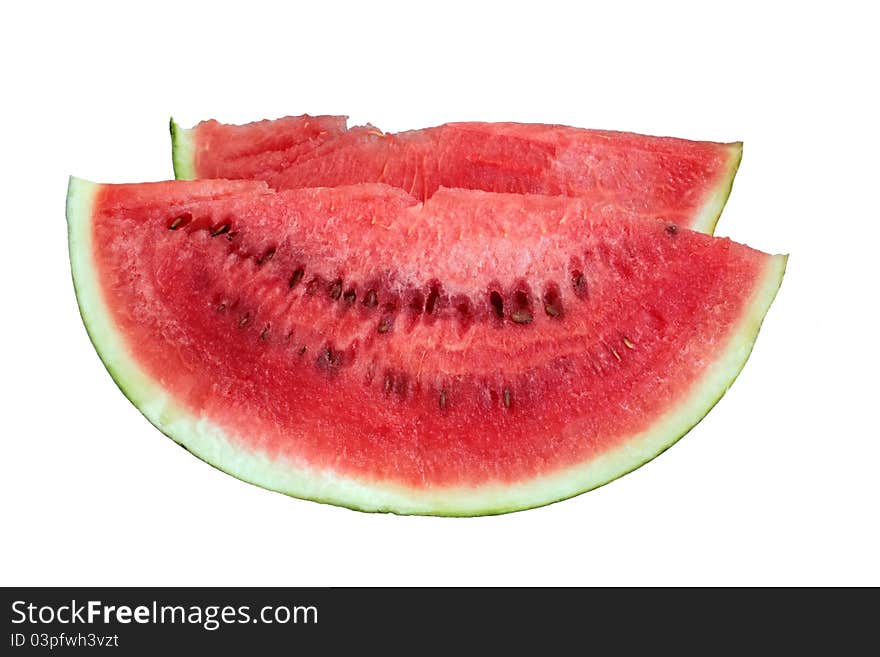 Two slices watermelon isolated over white background