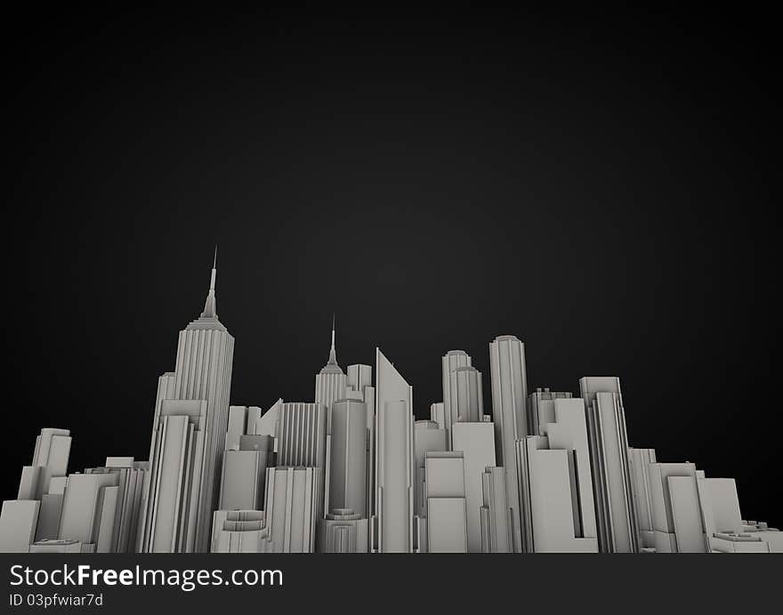 Render of a white city on black background. Render of a white city on black background