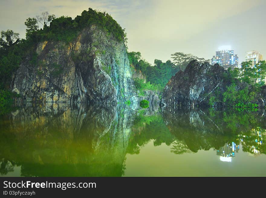 Wide view of Little Guilin by night