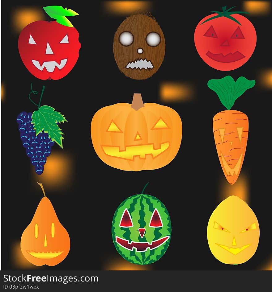 Vegetables and fruit on a holiday halloween. Vegetables and fruit on a holiday halloween