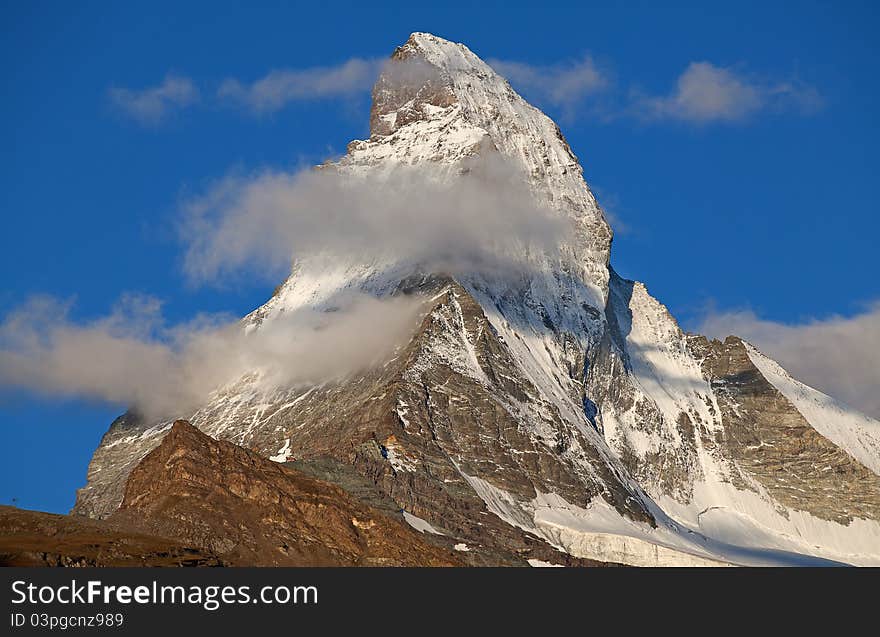 Famous mountain Matterhorn (peak Cervino) on the swiss-italian border