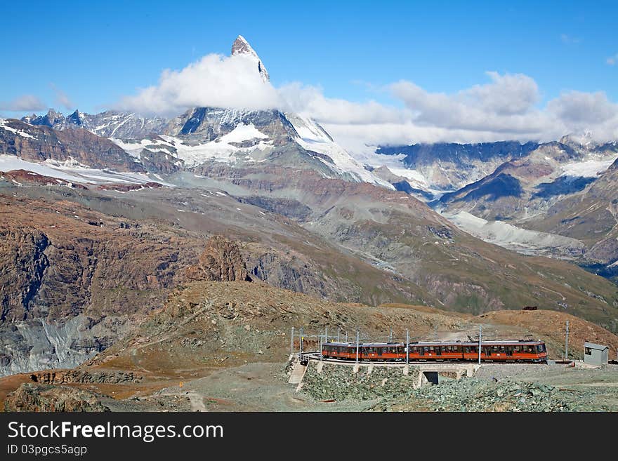 Famous mountain Matterhorn (peak Cervino) on the swiss-italian border