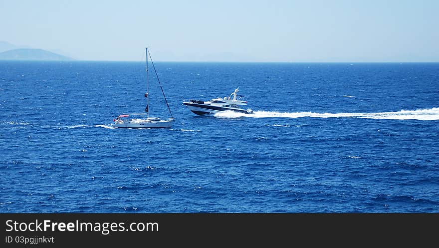 Aegean sea and boats abouth Bodrum Turkey