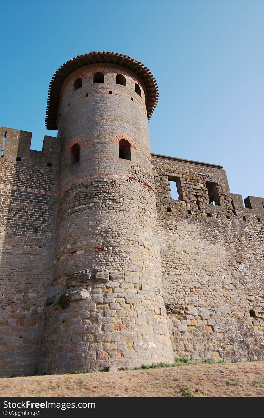 Walls of Carcassonne castle in France, Languedoc