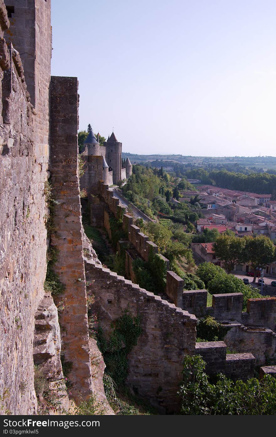 Walls of Carcassonne castle in France, Languedoc