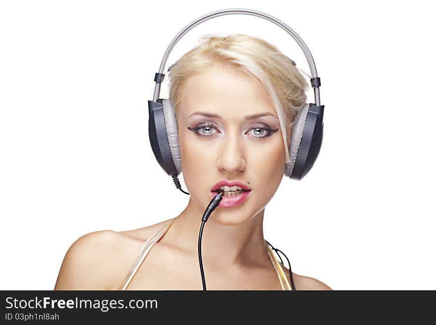 Blonde girl with headphones