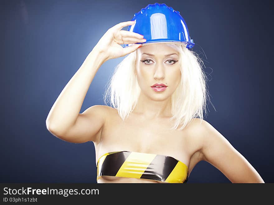 Blonde model with helmet